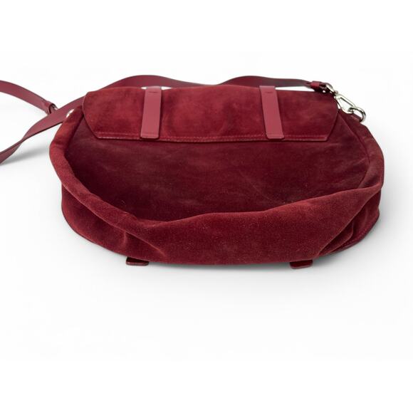 Lia Numa Burgundy Italy Leather Suede Flap Front Shoulder Crossbody Bag Purse - Picture 7 of 9